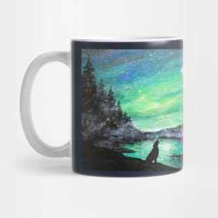 Aurora Borealis, Northern Moon and Arctic Wolf Mug